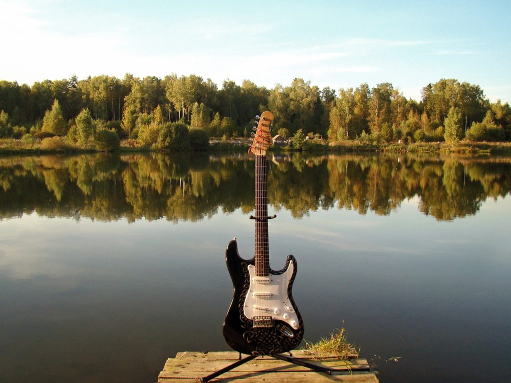 guitar, lake, electric guitar