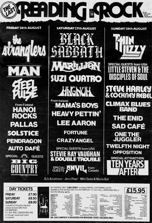 Poster for Reading Rock Festival, 1983